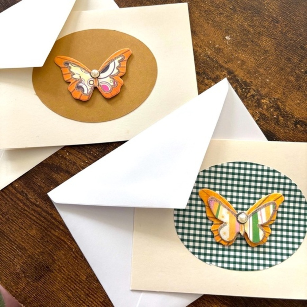 2 Handmade Butterfly Blank Cards with Envelopes